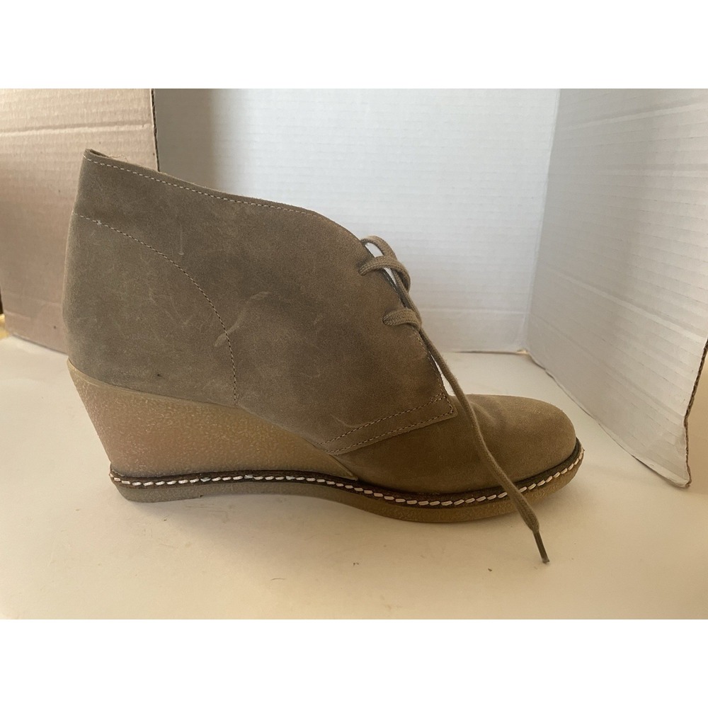 J Crew Womens McAllister  Size 9  Tan Leather Wedge Heel Lace Up Bootie 28671